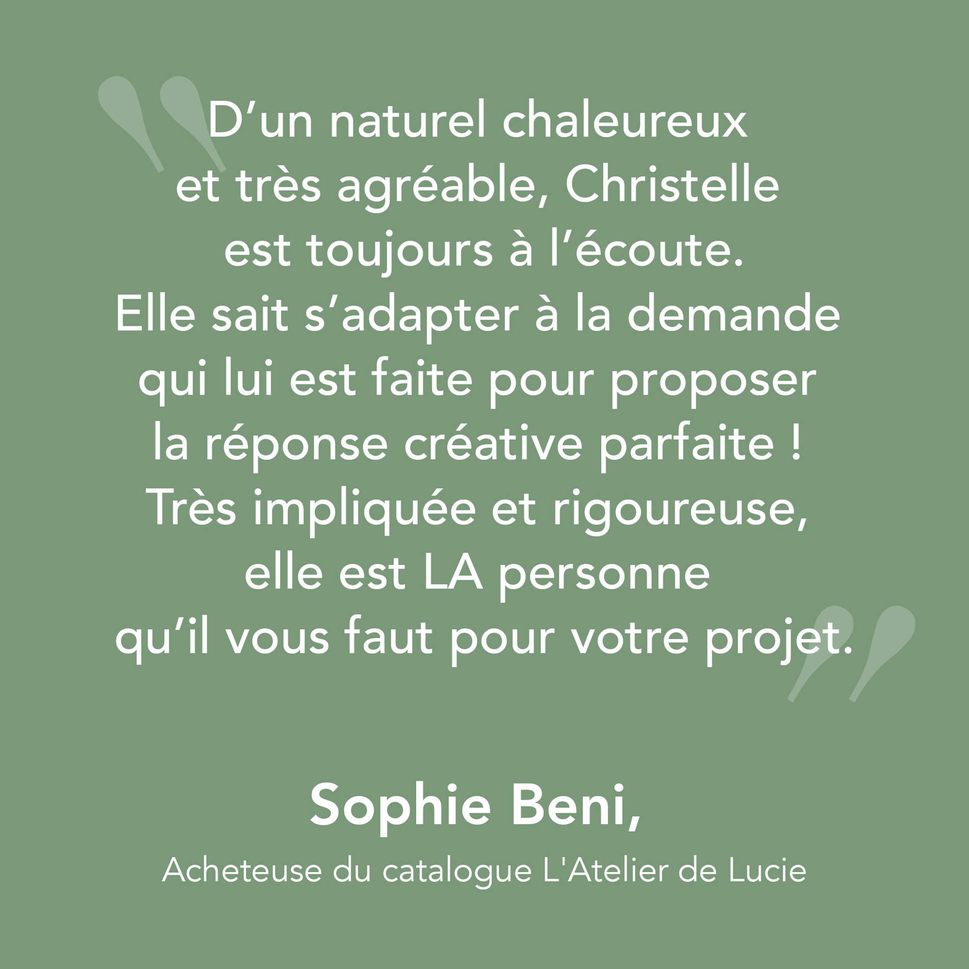 GraphiCRi - Christelle Perera - recommandation de Sophie Beni acheteuse catalogue L'Atelier de Lucie