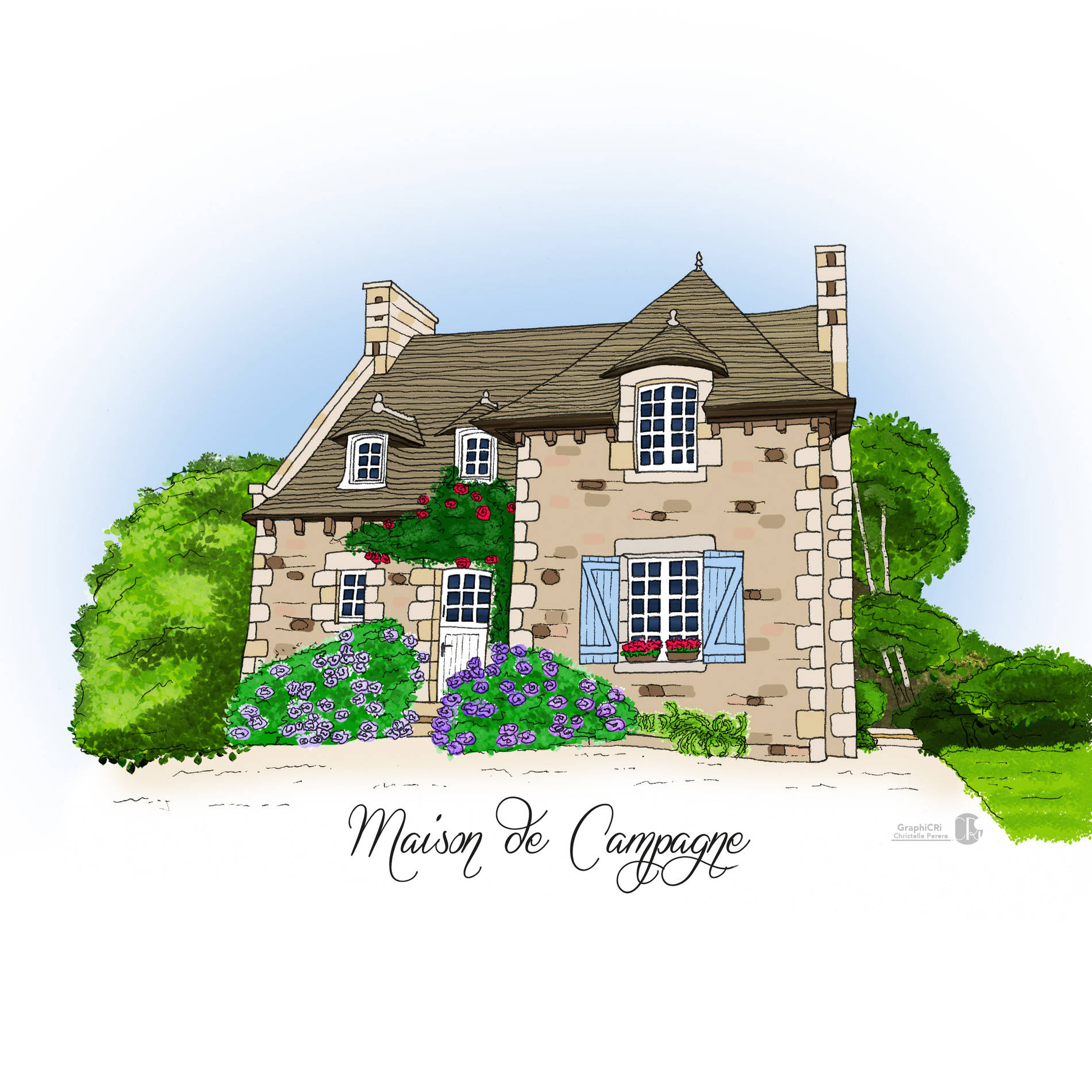 graphicri Christelle Perera illustration maison traditionnelle bretonne
