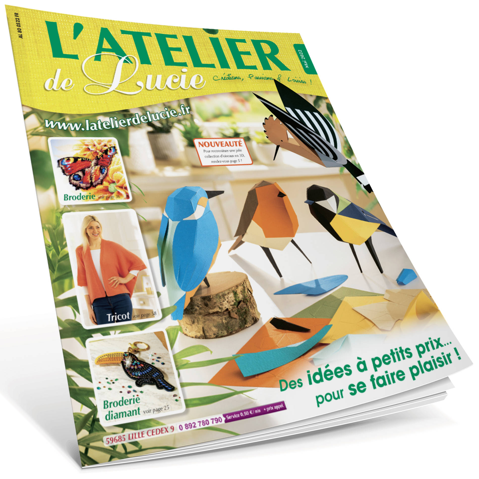 Graphic CRi - mise en page de couverture du catalogue de L'Atelier de Lucie thème oiseau
